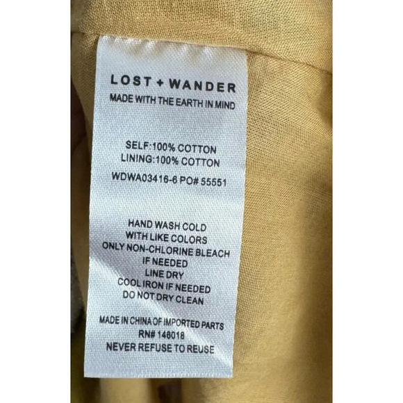 NEW Lost + Wander Women’s Size Medium Ecru Olive Green Smocked Dress - Picture 6 of 6